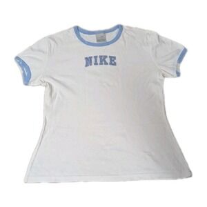 Vintage Y2K Nike Ringer T-shirt Sparkle Graphic Logo Women's XL